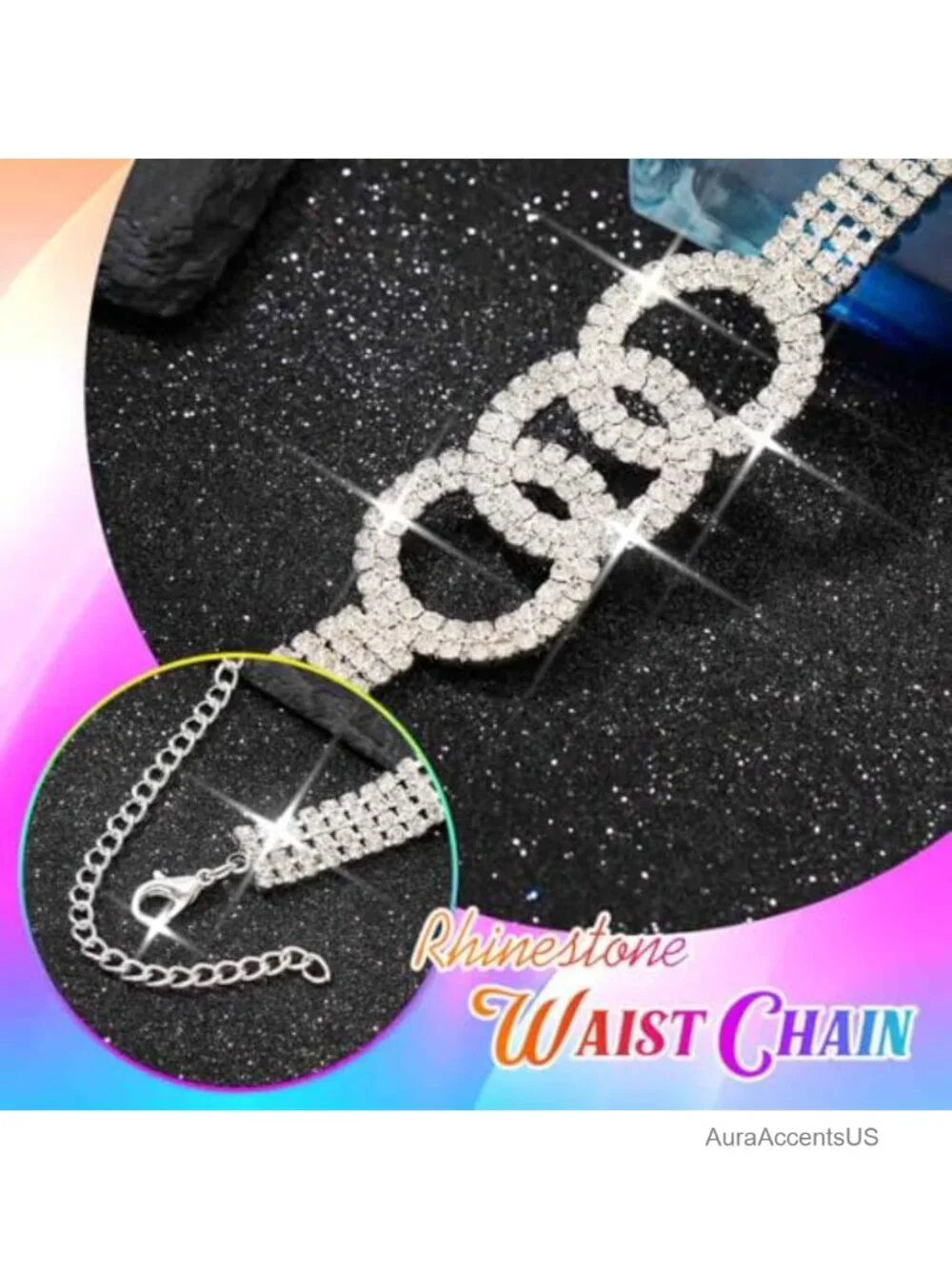 Rhinestone Chain Belt Silver Bling Dress Belt Sparkly Waist Accessories